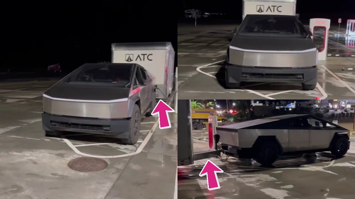 A New Video Of A Tesla Cybertruck Supercharging While Towing A Trailer